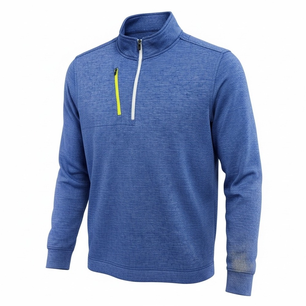FootJoy Mens Large Blue Space Dye 1/4 Zip Pullover Golf Performance Sweater (J21